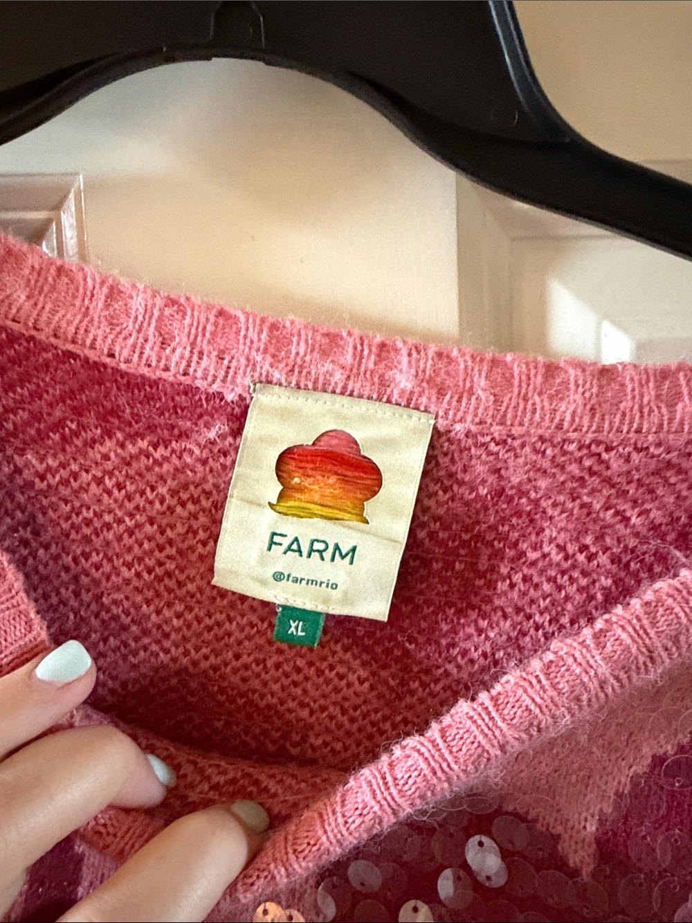 FARM Rio Pink Sequin Heart Crewneck Sweater - Picture 2 of 5